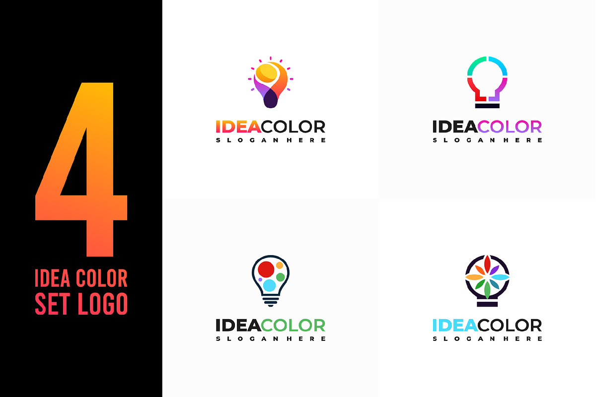Set of Colorful lightbulb logo, a Branding & Logo Template by Lucky Creative (Photo 1 of 5)