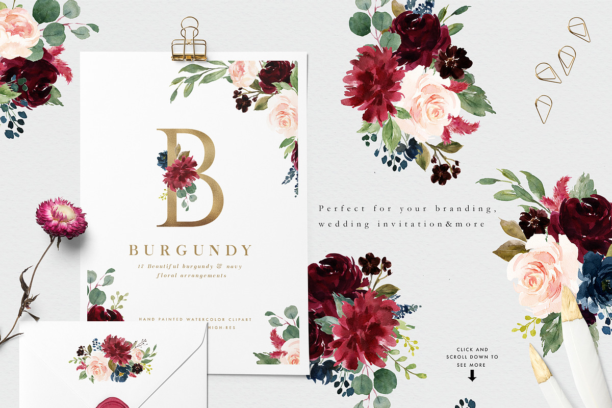 Burgundy&Navy Floral Graphic Set, a Decorative Illustration by Graphic Box (Photo 5 of 11)