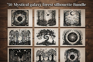 50 Mystical Galaxy Forest Silhouette