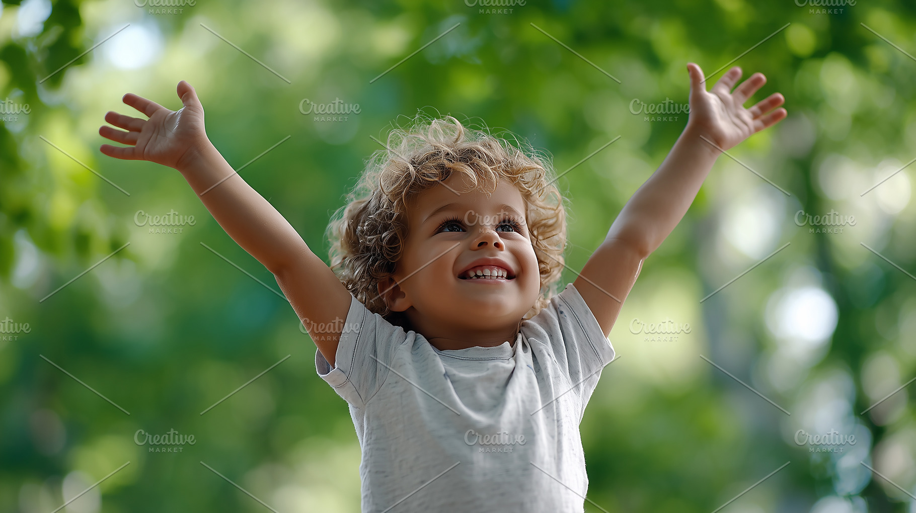 Happy child with curly hair raising, a Person Photo by MistyDay