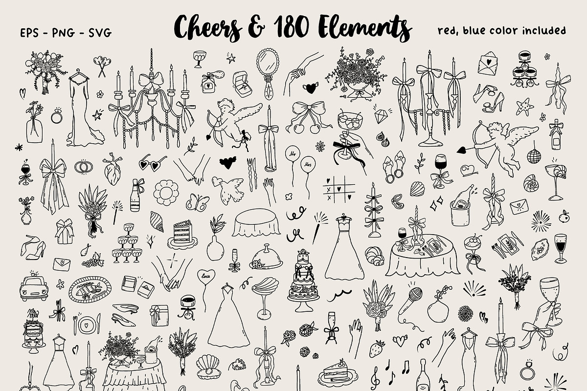 Whimsical wedding hand drawn clipart, a Decorative Illustration by Madiwaso (Photo 3 of 16)