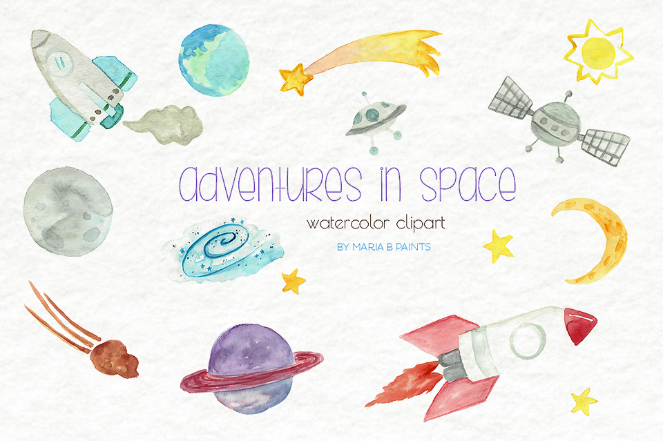 Watercolor Clip Art - Space, an Illustration by Maria B. Paints