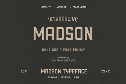 Madson - Masculine modern typeface, a Sans Serif Font by Creative Corner