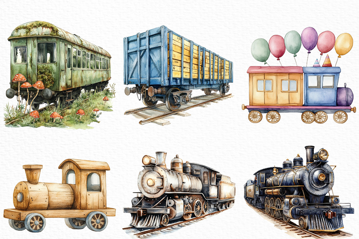 Watercolor Train Clipart Bundle, an Illustration by Craft Nest (Photo 4 of 6)