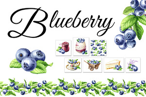 Blueberry. Watercolor collection, a Food Illustration by Daria Ustiugova