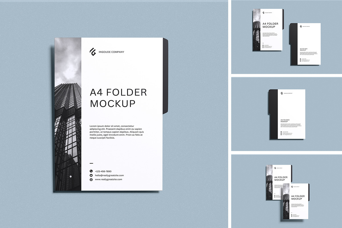A4 Folder Mockup, an Advertising Mockup by Pikachudesign (Photo 1 of 5)