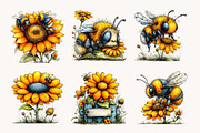 Whimsical Bee Sunflower Clipart, a Seasonal Illustration by Designworld (Thumbnail 5 of 9)