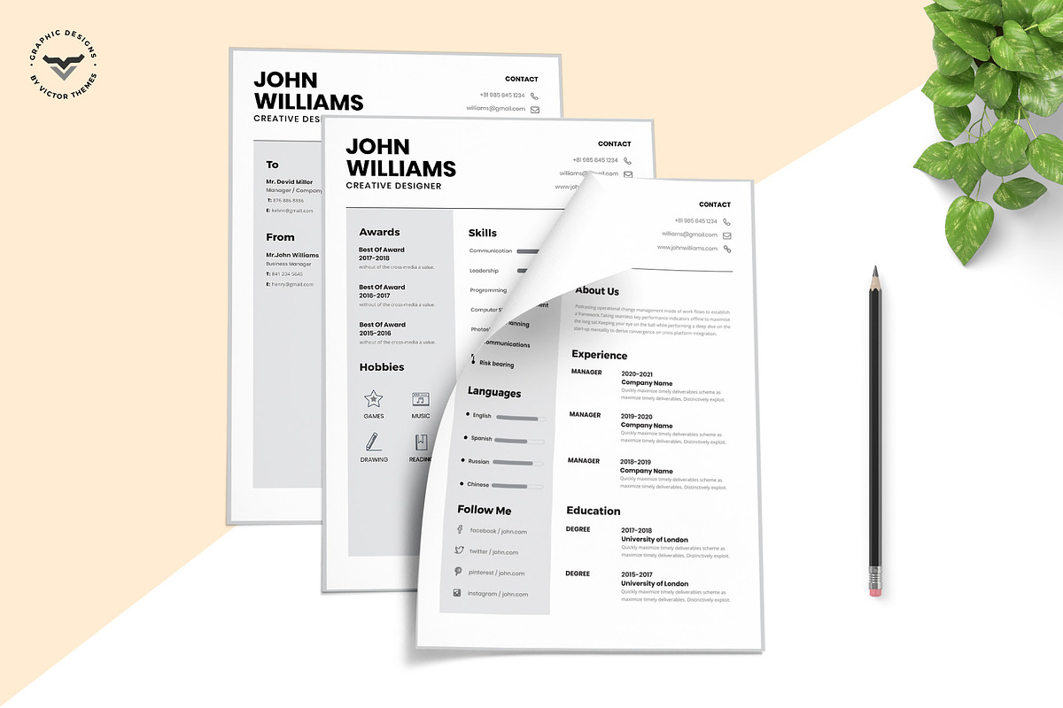 Minimal CV Template, a Resume Template by VictorThemes