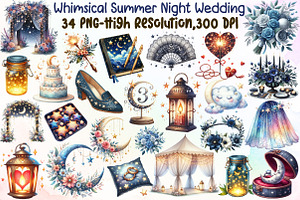 Whimsical Summer Night Wedding Set C, an Illustration by Sublimation Artist