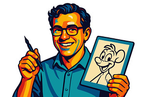 Animator with Cartoon Drawing vector, a Person Illustration by AlexArt