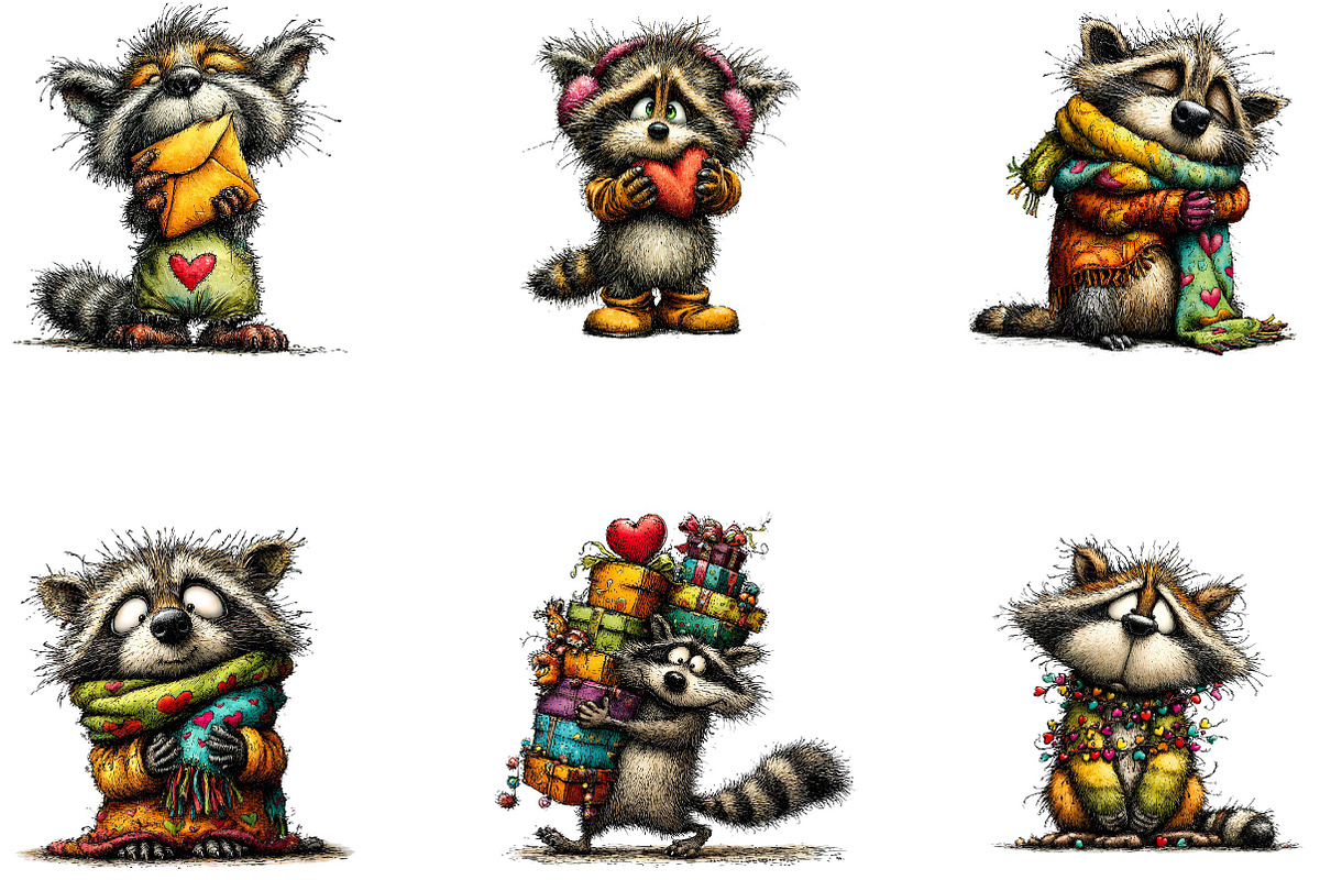 Whimsical Valentines Raccoon Clipart, an Illustration by CreationArt (Photo 4 of 7)