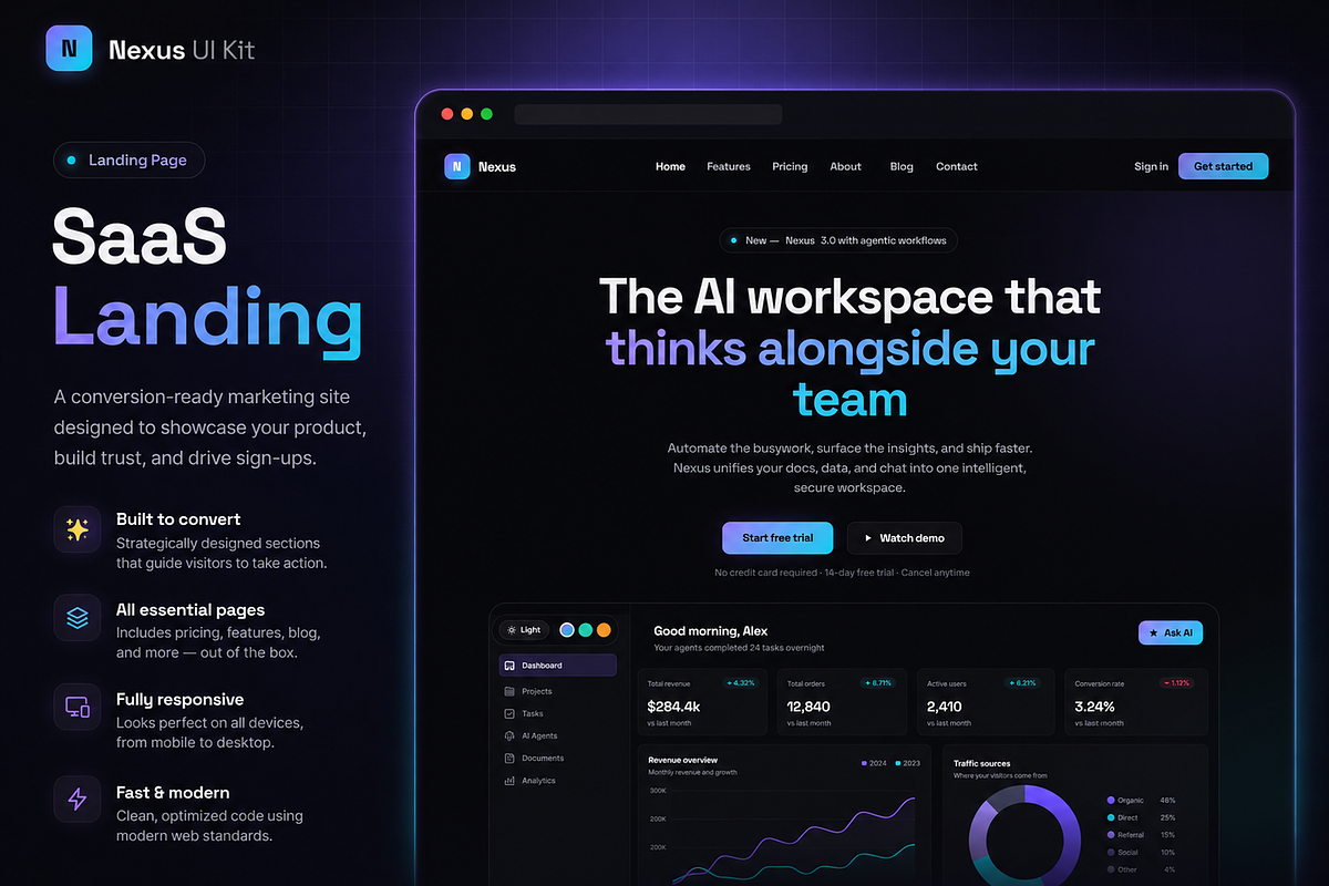 Nexus UI Kit-Admin Dashboard & SaaS, a React Template by PNHD (Photo 3 of 7)