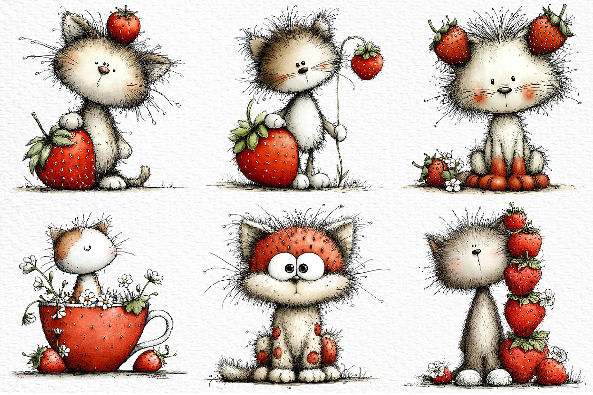 Strawberry Cat PNG Clipart, an Animal Illustration by Craft Nest (Photo 4 of 5)