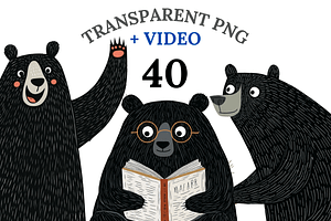 40 Black Bear Clipart, an Animal Illustration by Pati Charm Studio