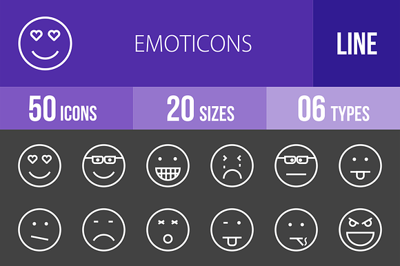 50 Emoticons Line Inverted Icons