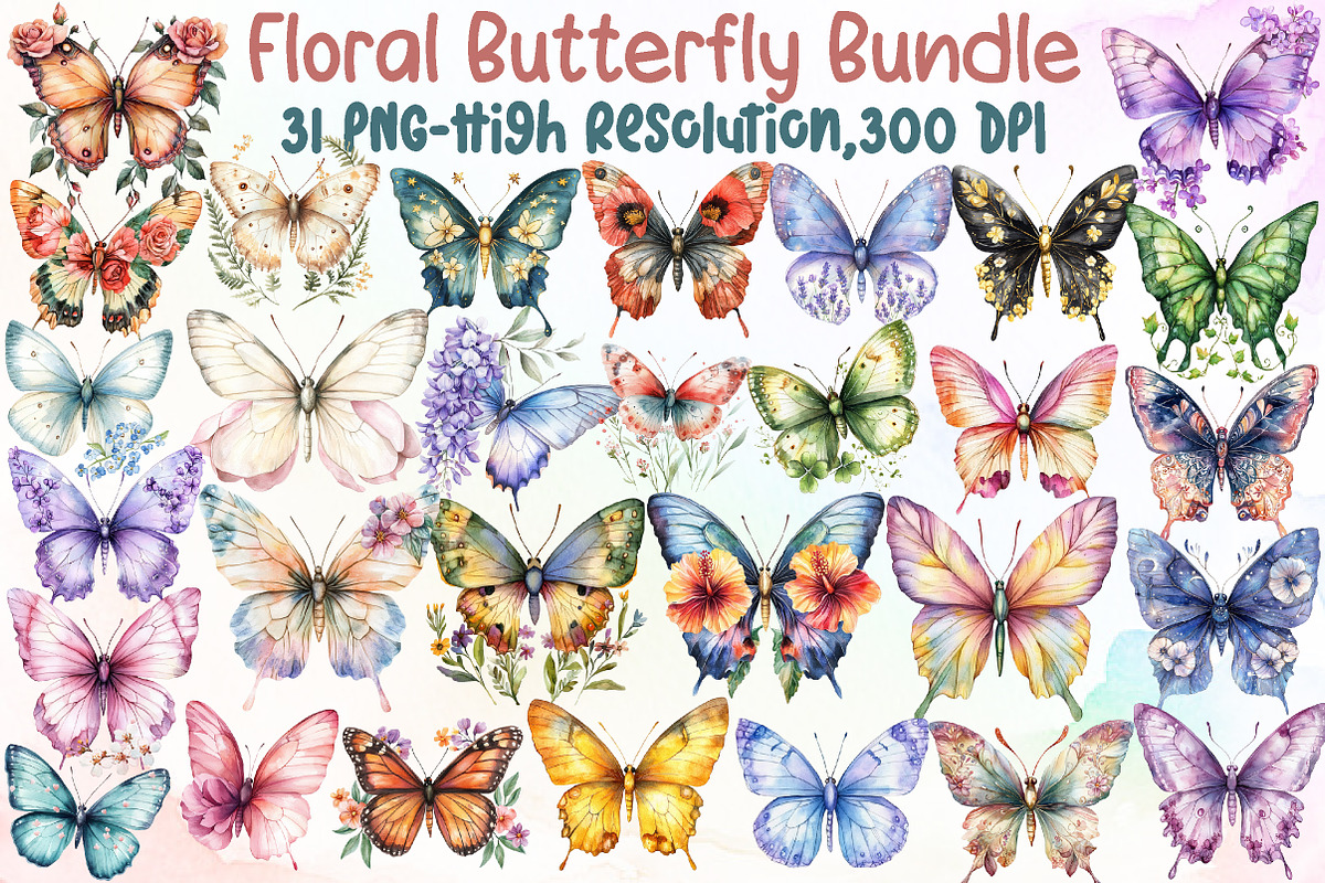 Floral Butterfly Png Bundle Butterfl, an Illustration by Sublimation Artist (Photo 1 of 6)