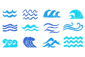 Crayon drawing sea waves. Ocean wave, an Illustration by Valerie Bodnar