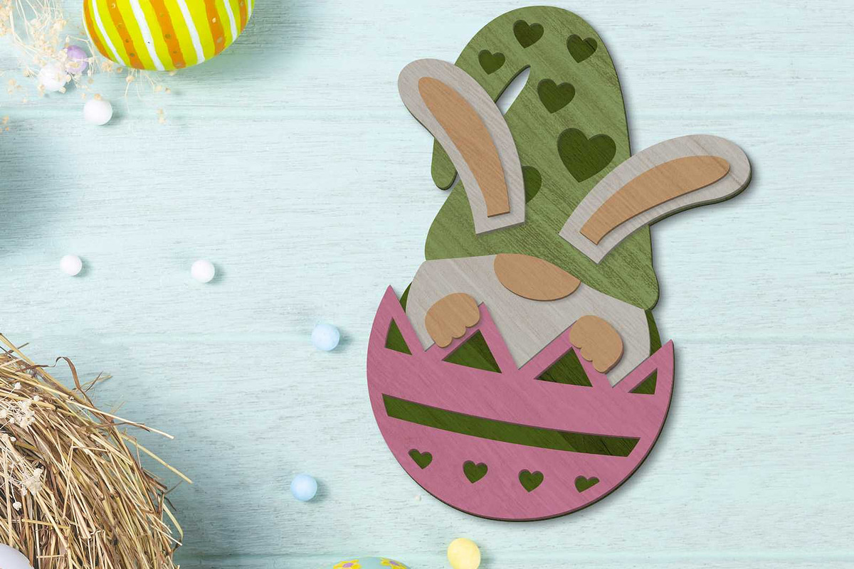Easter Bunny Gnome in Egg, Cut File, a Design Template by LaserCutano (Photo 7 of 7)