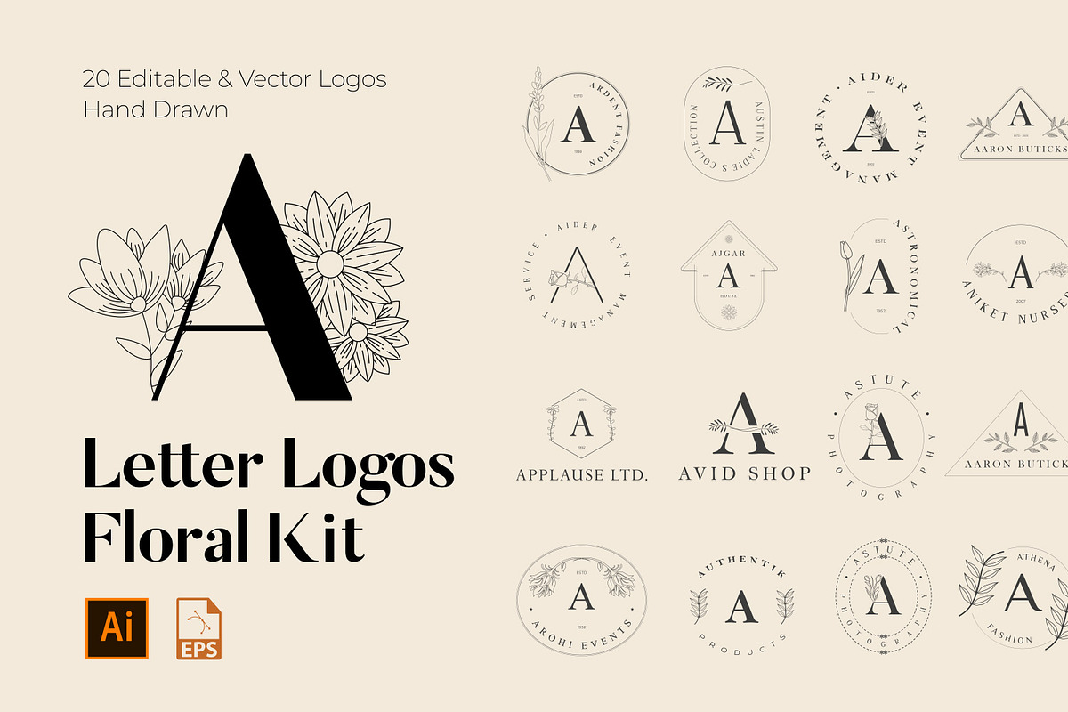 520 A to Z Floral Logos Bundle, a Branding & Logo Template by AN Productions (Photo 2 of 223)