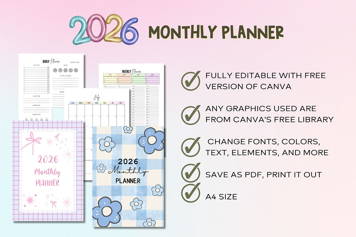 2026 Monthly Planner-Canva Template, a Templates & Theme by Adalin Shop (Photo 10 of 12)