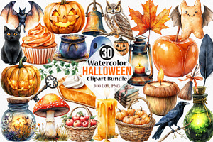 Watercolor Halloween Clipart Bundle, an Illustration by Canvas Craft