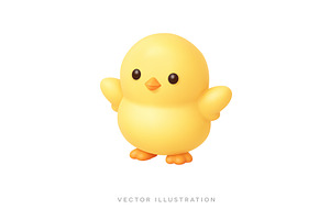 Yellow chick 3D realistic icon, an Object Illustration by GraphiShop