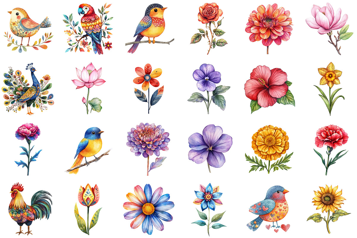 Folk Floral and Bird Clipart Set, an Illustration by Sublimation Artist (Photo 2 of 6)