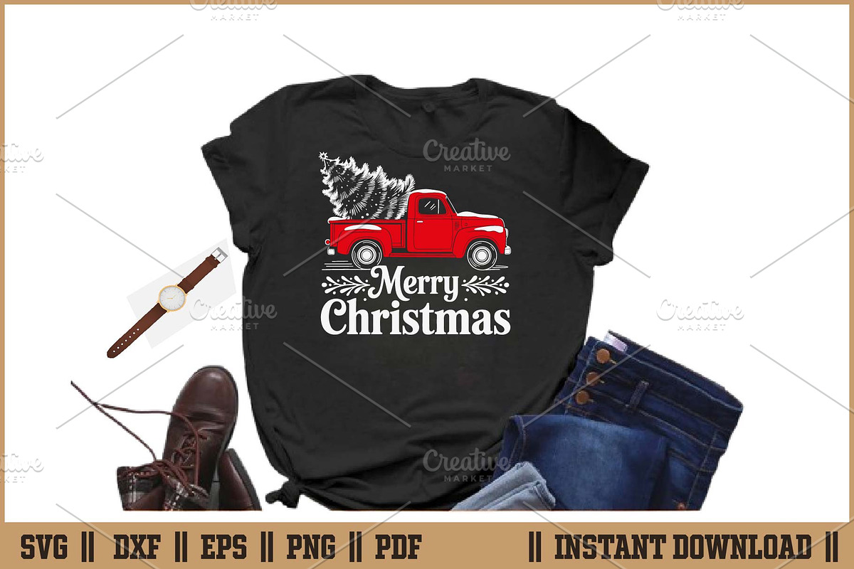 Vintage Merry Christmas Truck SVG, a Seasonal Illustration by Handy Arts Studio (Photo 2 of 3)
