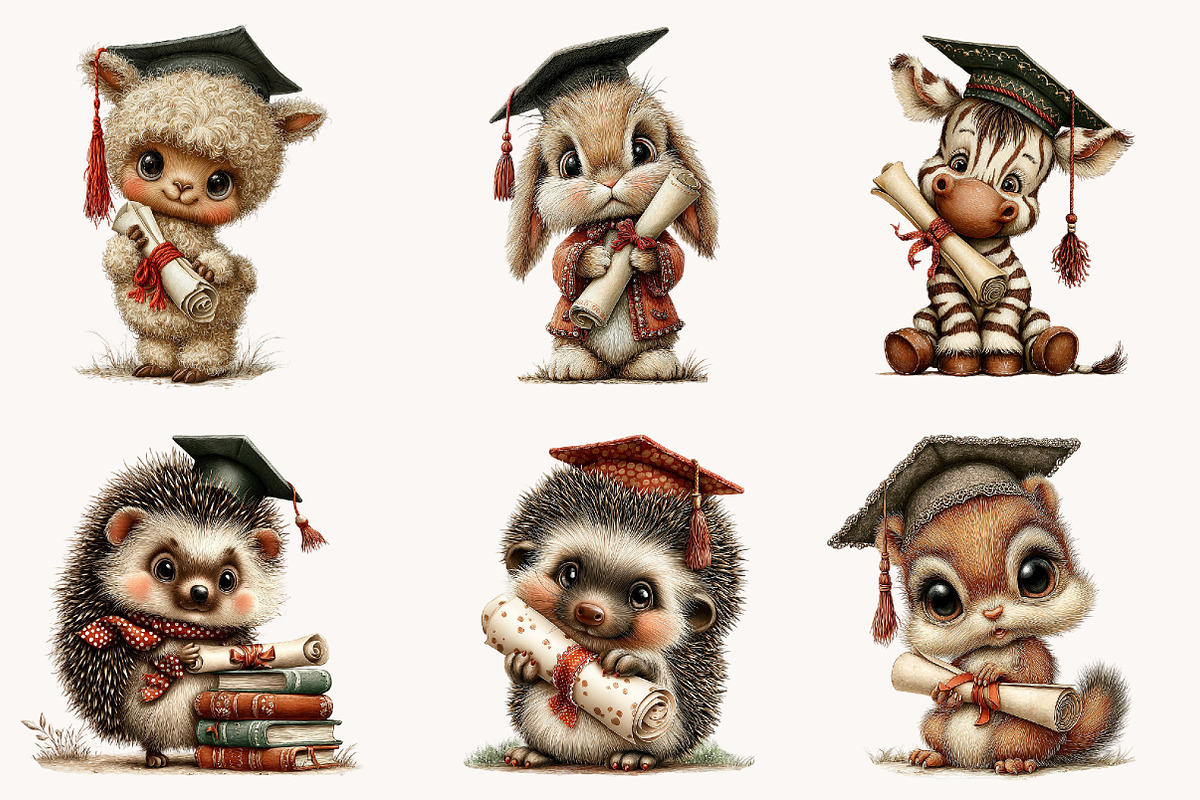 Whimsical Graduation Animals clipart, an Illustration by Designworld (Photo 10 of 10)