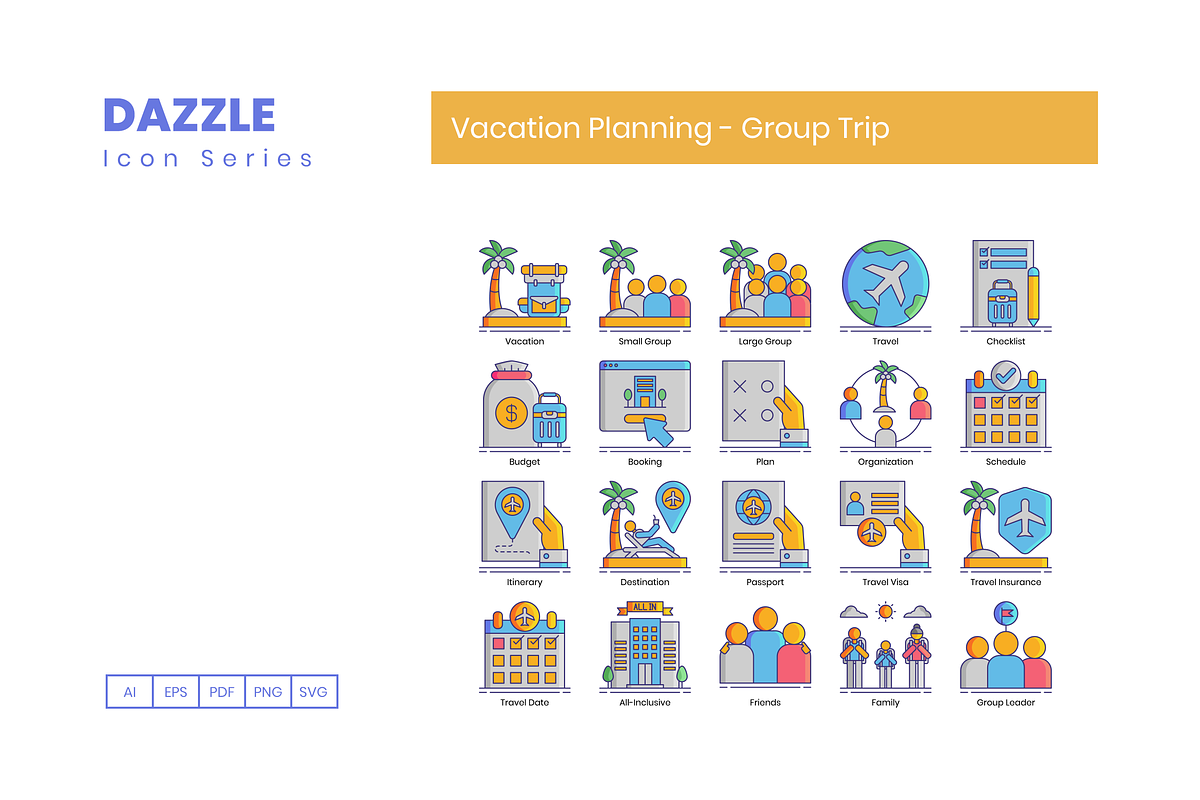 50 Vacation Planning - Group Trip, an Icon by Flat Icons | Creative Market