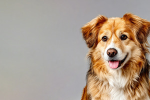 Cute fluffy dog with golden brown and white fur smiling and look, an Animal Photo by José Manuel Gelpi