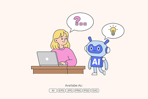 Woman Asking AI Chatbot Illustration, a Technology Illustration by Partikusi Design
