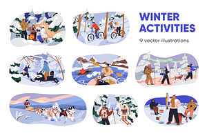 People doing winter sport activities, a Seasonal Illustration by Good Studio