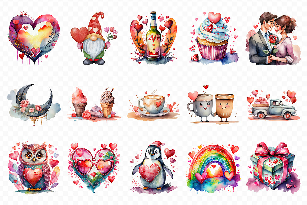 Valentine's Day Clipart Bundle PNG, an Illustration by CraftlabSVG (Photo 3 of 15)