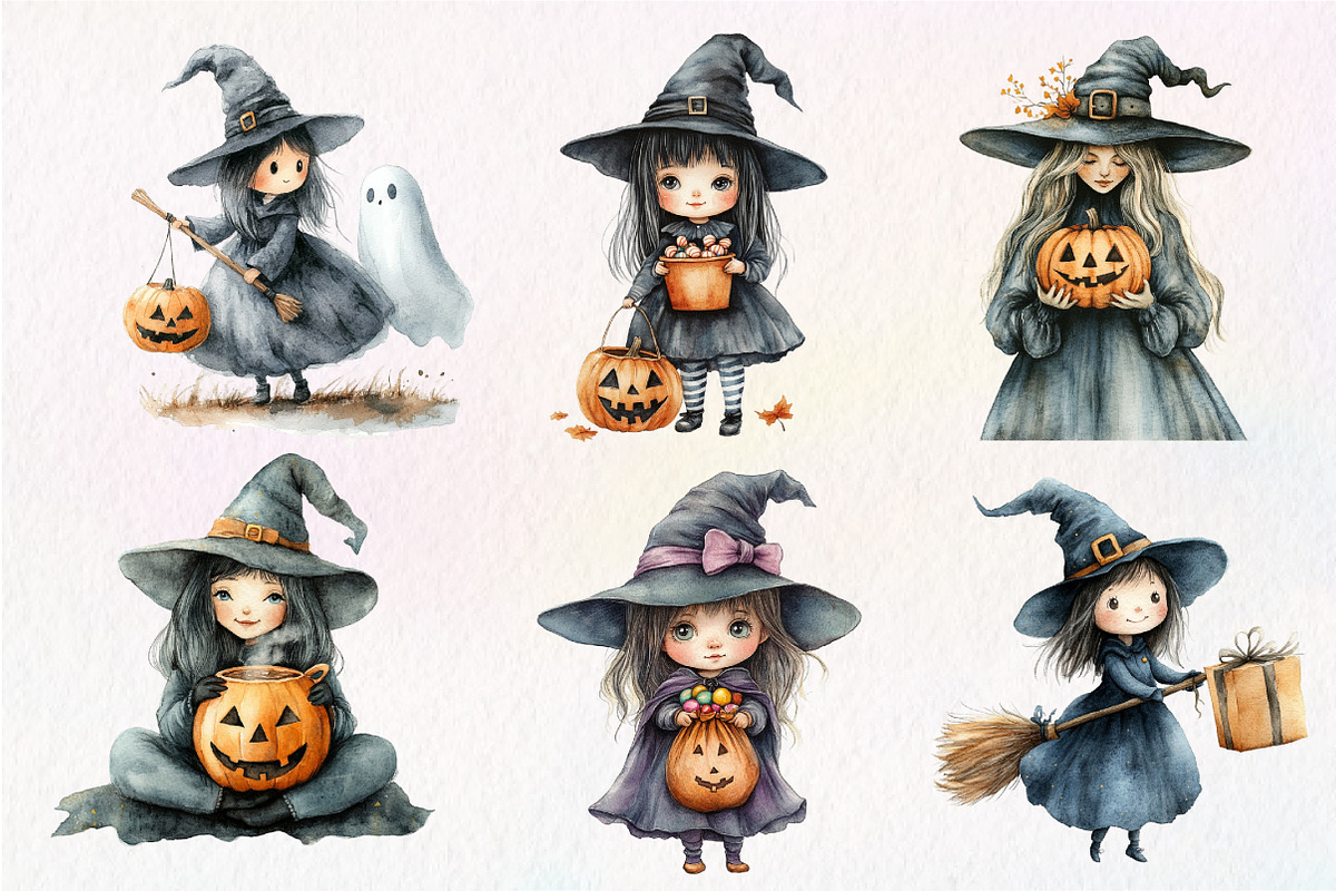 Halloween Cute Witch Clipart, an Illustration by Dream Creation (Photo 4 of 6)