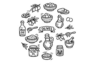 Hand drawn doodles olive branches, a Food Illustration by Voodz_shop