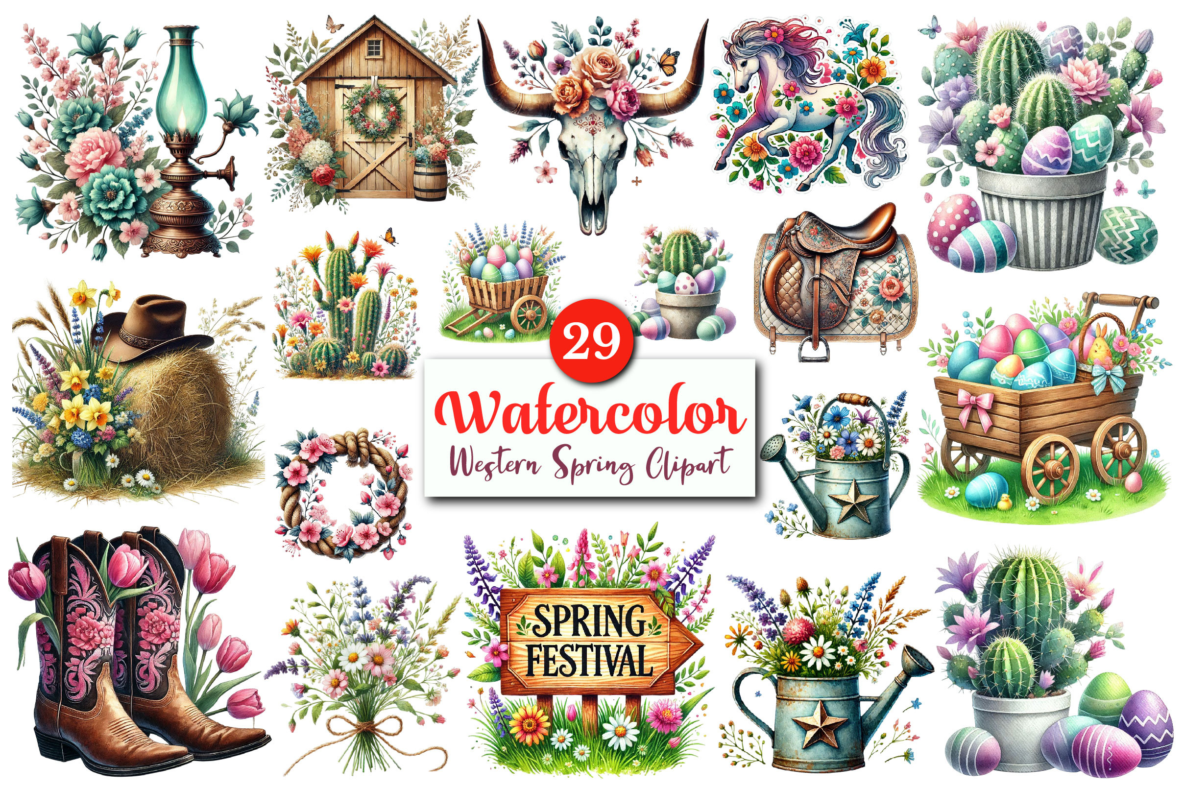 Watercolor Western Spring Clipart, an Illustration by CitraGraphics