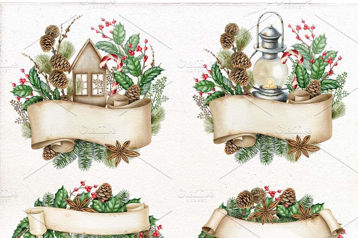 Watercolor Christmas clipart., an Illustration by Mary (Photo 2 of 2)