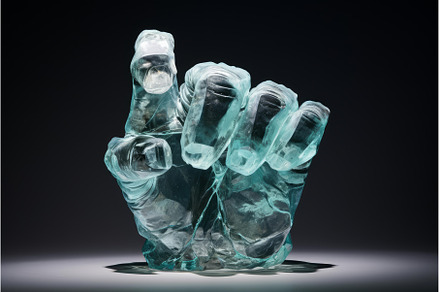 Glass hand sculpture pointing finger, an Abstract Photo by Ylivdesign