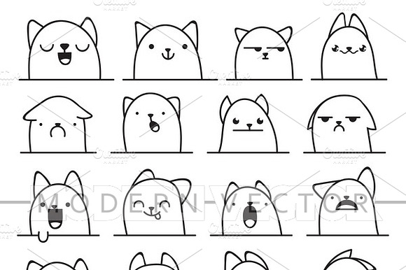Set 20 Doodle Emotions Cats