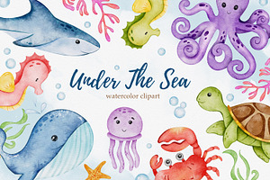 Sea Animals Watercolor Clipart