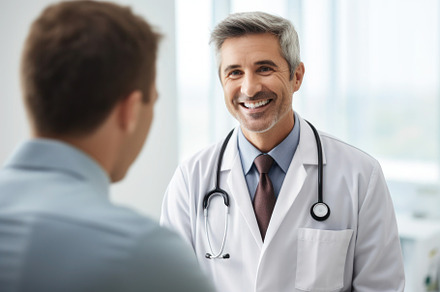 Doctor talking to patient in a hospital