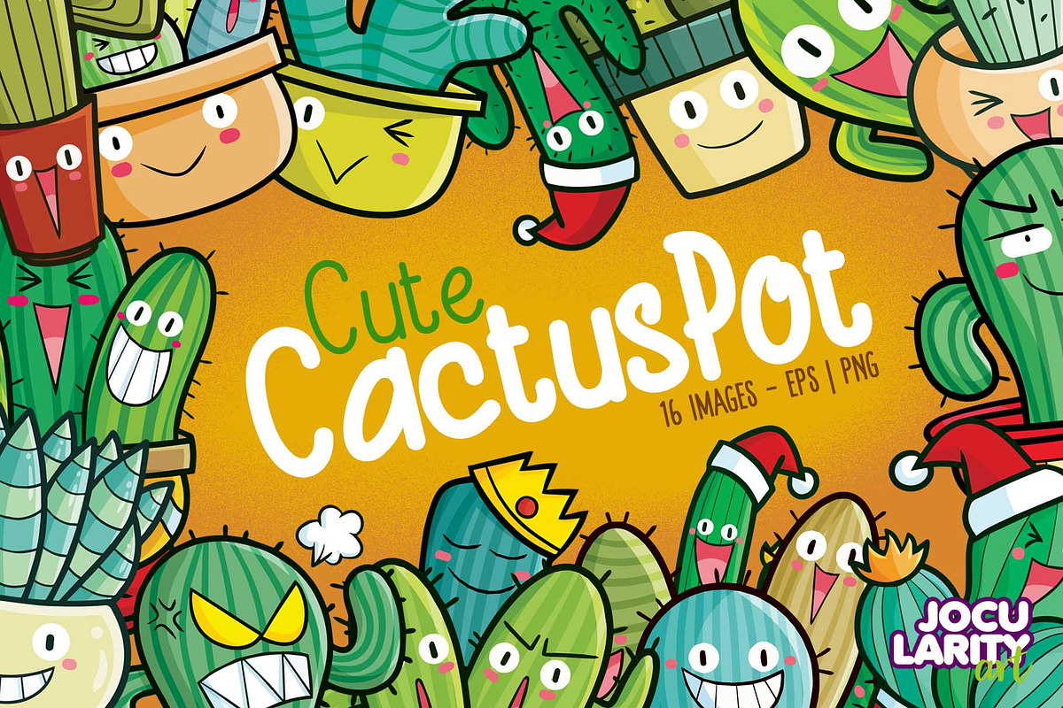 Cute Cactus Pot Cartoon Characters, an Object Illustration by Jocularity Art (Photo 1 of 3)
