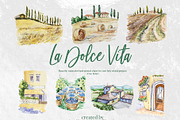 Watercolor La Dolce Vita Clipart, an Education Illustration by ArtCreationsDesign (Thumbnail 3 of 12)