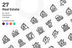 Real Estate Icons Set - Line, an Outline Icon by Kmg Design