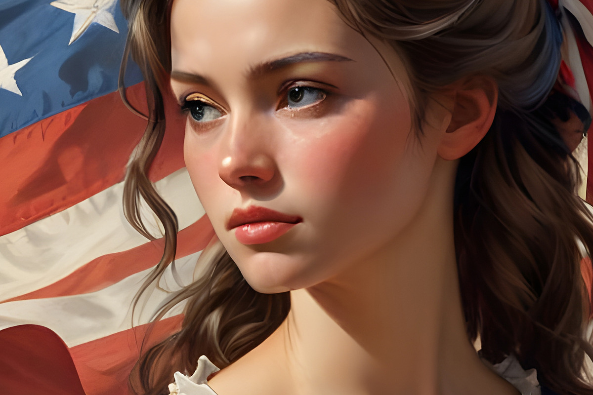 Patriot Woman and American Flag 1776, a Person Illustration by Sharon Schwalbe (Photo 3 of 4)