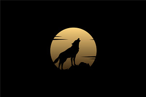 Howling Wolf & Golden Moon Logo, a Branding & Logo Template by Enola99d