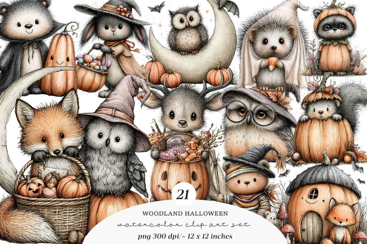 Whimsical Woodland Halloween Clipart, a Transportation Illustration by SinaCreation (Photo 1 of 8)