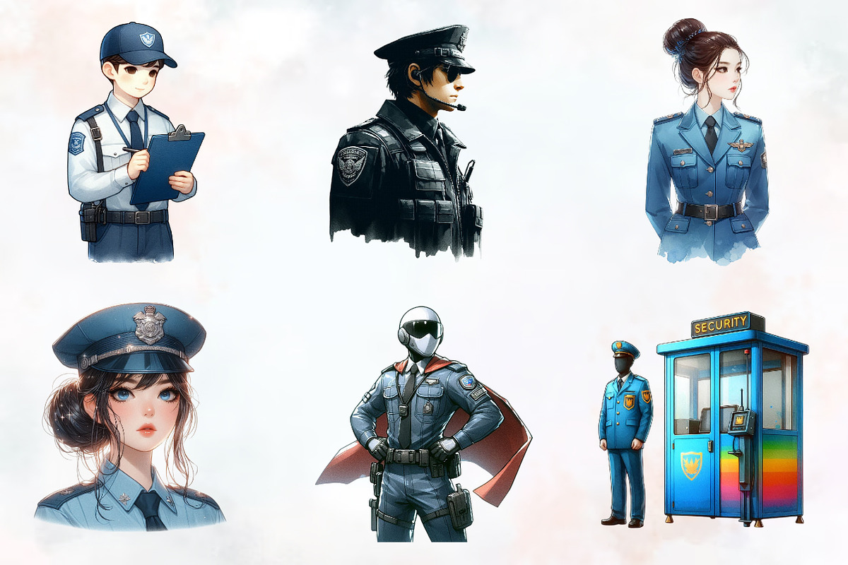 Security Guard Watercolor Cliparts, an Illustration by RobertsArt (Photo 2 of 9)