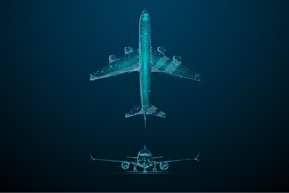 airliner low poly blue. EPS + PNG, a Technology Illustration by ANTON KHRUPIN ART (Photo 1 of 2)